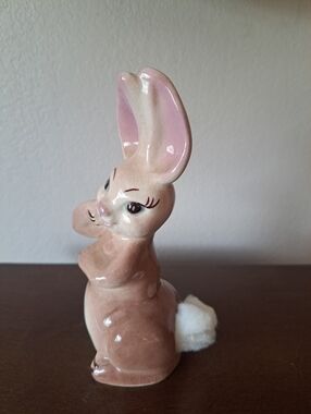 Vtg US Pottery Bunny Cotton Ball Holder